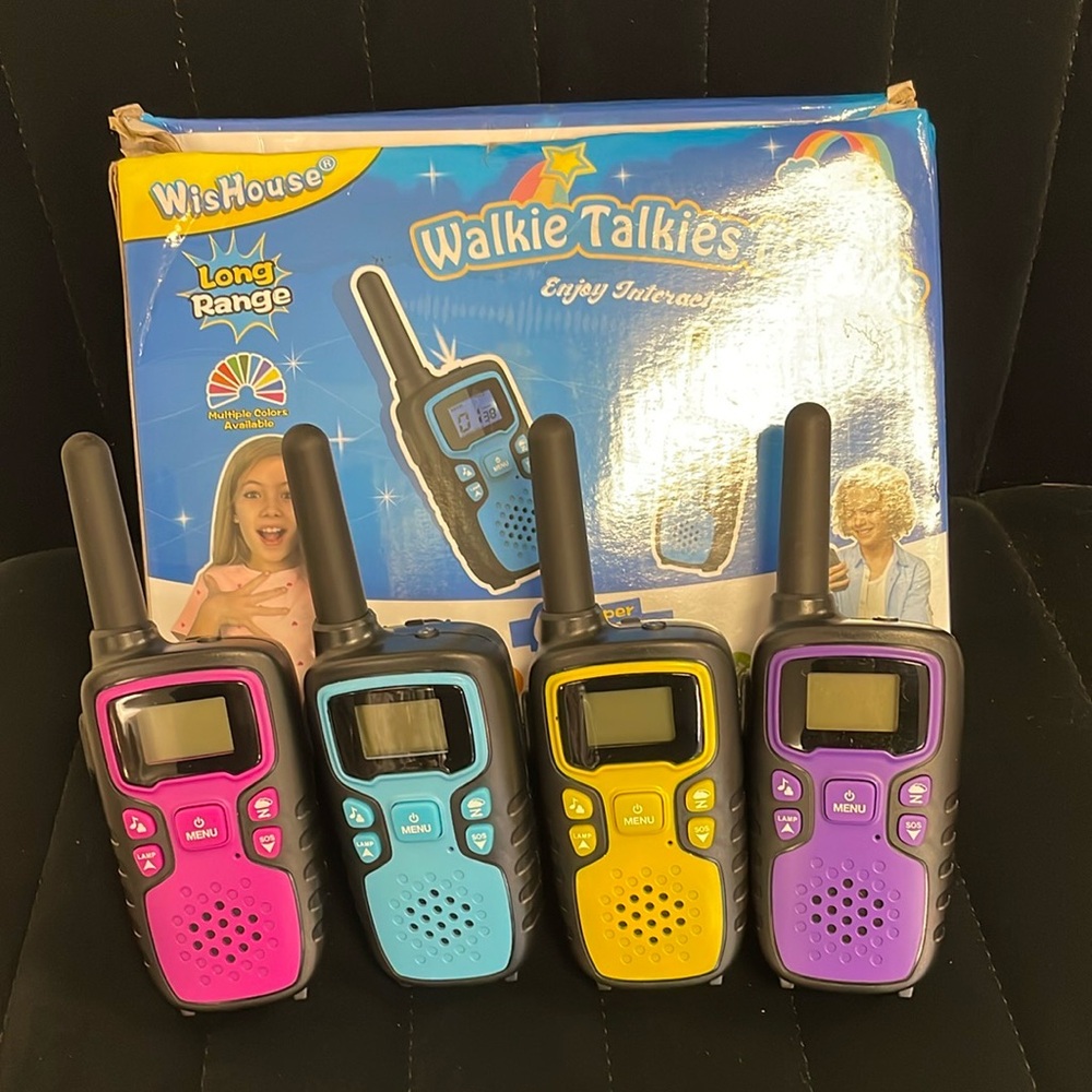 Set of 4 Walkie Talkies for Kids - Long Range - Purple, yellow, green and pink